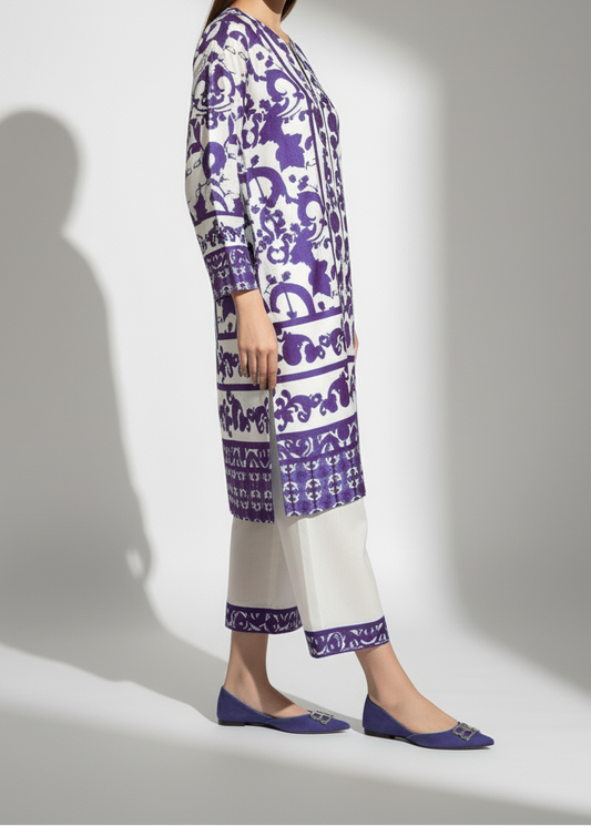 Choices W698 - Digital Printed 3pc Silk dress With Digital Printed Silk dupatta.