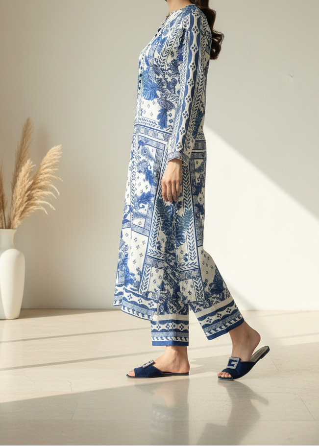 Choices W723 - Digital Printed 3pc Silk dress With Digital Printed Silk dupatta.
