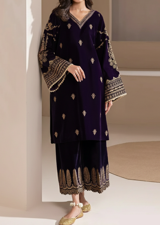 Choices W937-Embroidered 2pc Velvet Dress.
