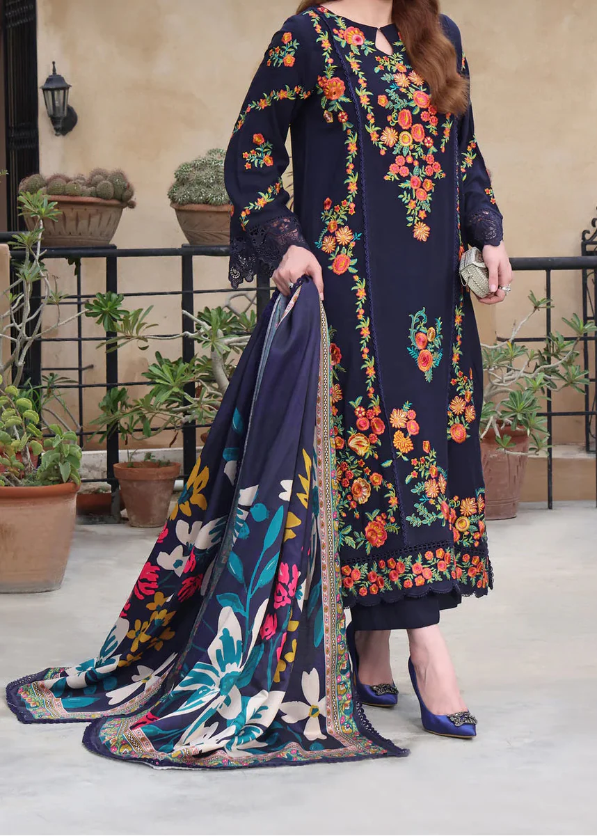 Choices W1017-Embroidered 3pc Marina Dress With Printed Shawl.