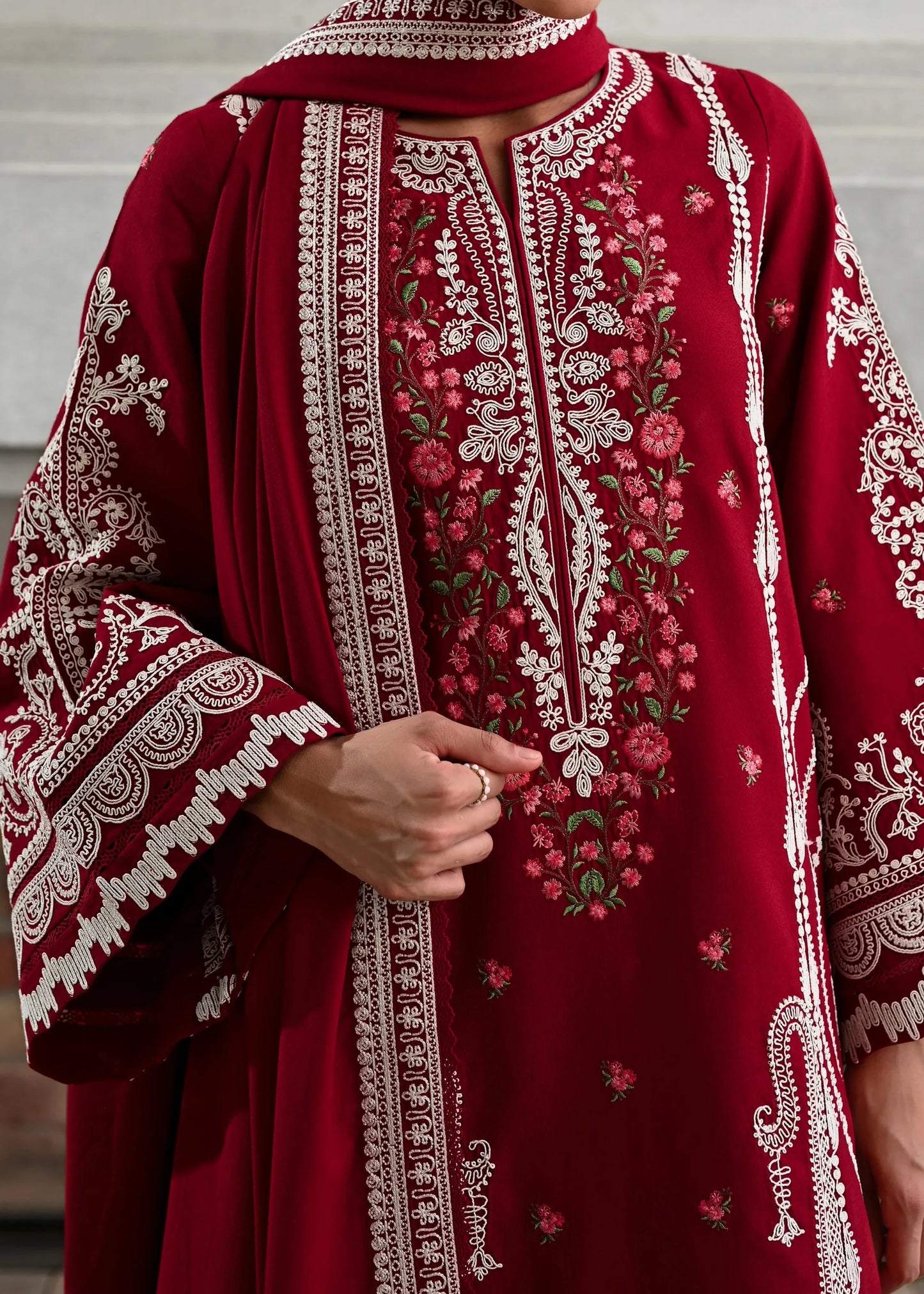 Choices W932-Embroidered 3pc Marina Dress With Embroidered Marina Shawl.