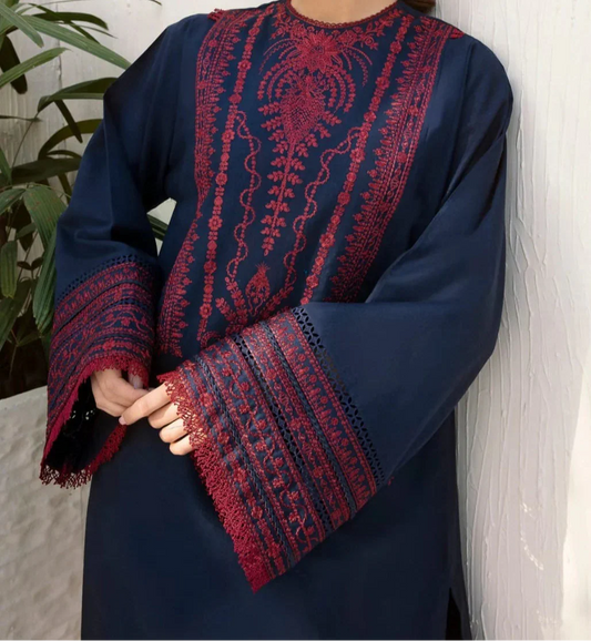 Choices W681- Embroidered 2pc Linen dress