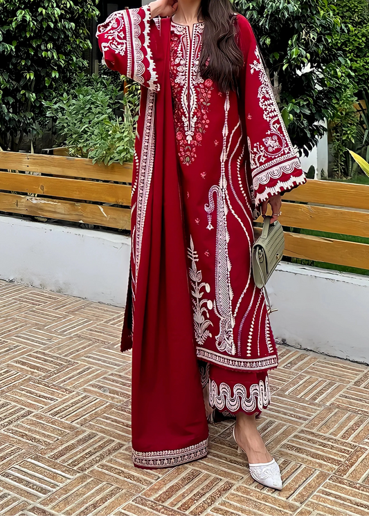 Choices W932-Embroidered 3pc Marina Dress With Embroidered Marina Shawl.