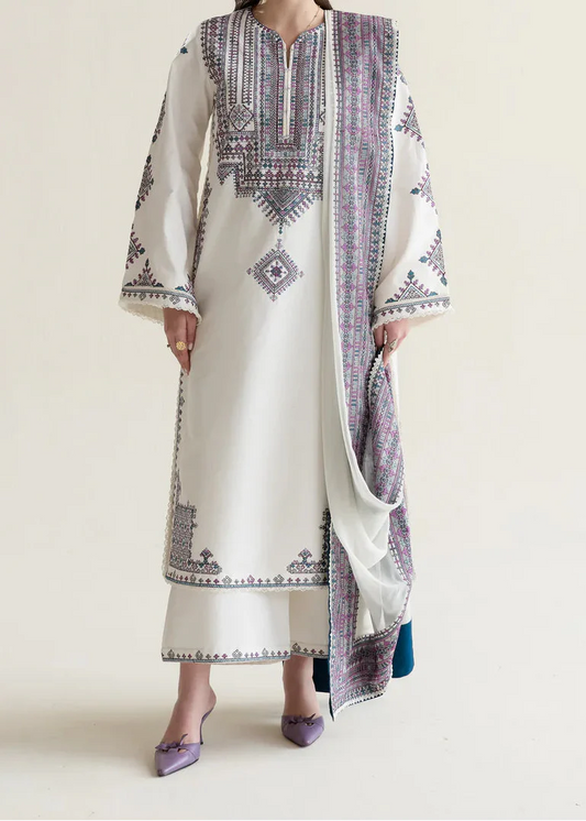Choices S1425 - Embroidered 3pc Lawn Dress With Printed Lawn Dupatta.