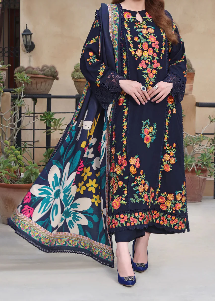Choices W1017-Embroidered 3pc Marina Dress With Printed Shawl.