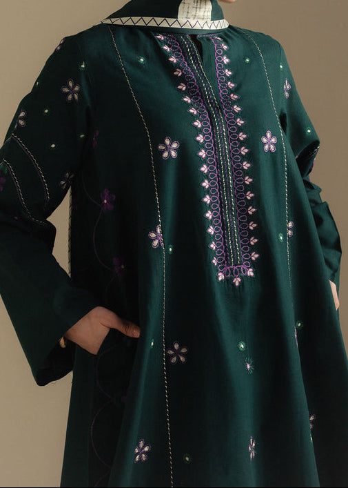 Choices W930-Embroidered 3pc Marina Dress With Printed Shawl.