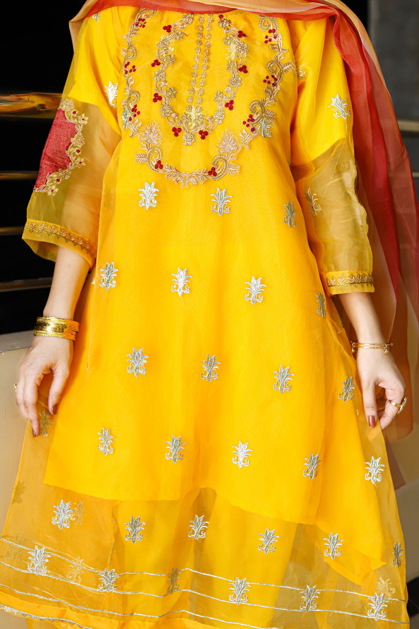 Choices W476-Embroidered 3pc organza dress with Embroidered Organza Duppata.