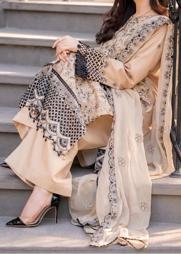 Choices W1011-Embroidered 3pc Marina Dress With Embroidered Chiffon Dupatta.