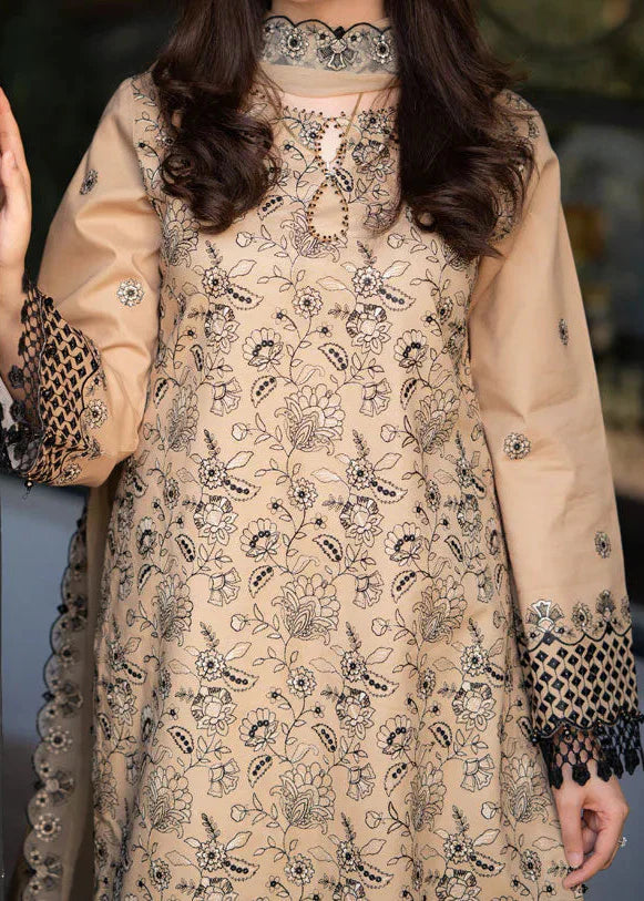 Choices W1011-Embroidered 3pc Marina Dress With Embroidered Chiffon Dupatta.