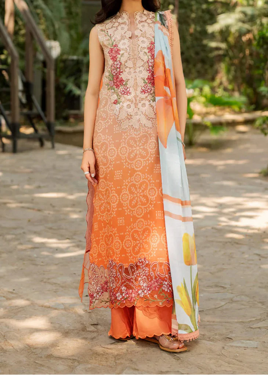 Choices S1365 - Printed & Embroidered 3pc Lawn Dress With Embroidered Sequence Chiffon Dupatta.