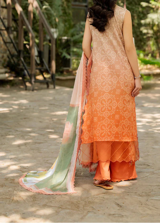 Choices S1365 - Printed & Embroidered 3pc Lawn Dress With Embroidered Sequence Chiffon Dupatta.