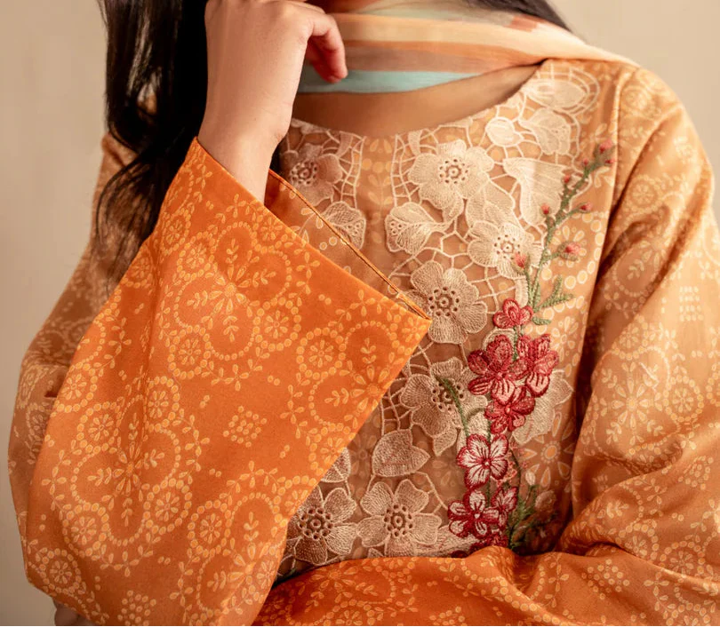 Choices S1365 - Printed & Embroidered 3pc Lawn Dress With Embroidered Sequence Chiffon Dupatta.