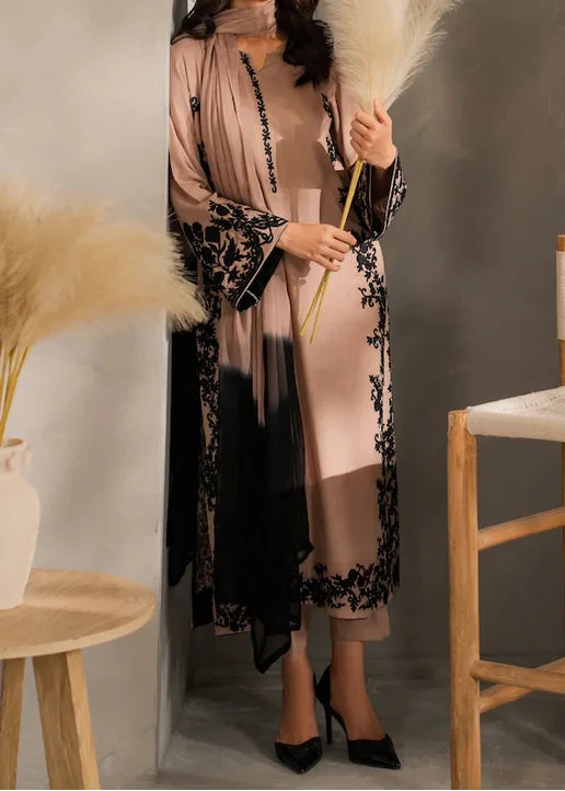 Choices W1009-Embroidered 3pc Marina Dress With Dyed Chiffon Dupatta.