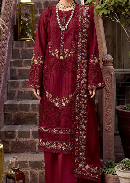 Choices W971-Embroidered 3pc Marina Dress With Printed Shawl.