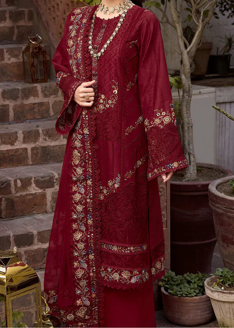 Choices W971-Embroidered 3pc Marina Dress With Printed Shawl.