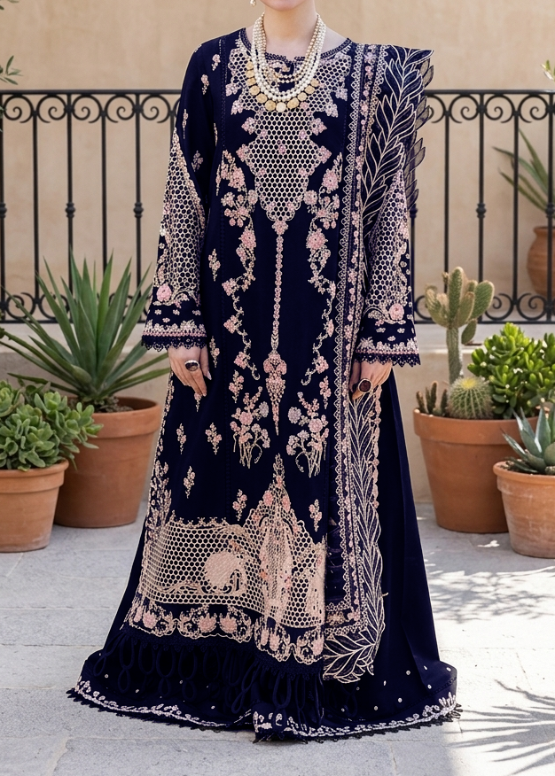 Choices S1233-Embroidered 3pc Lawn Dress With Embroidered  Munar Dupatta.