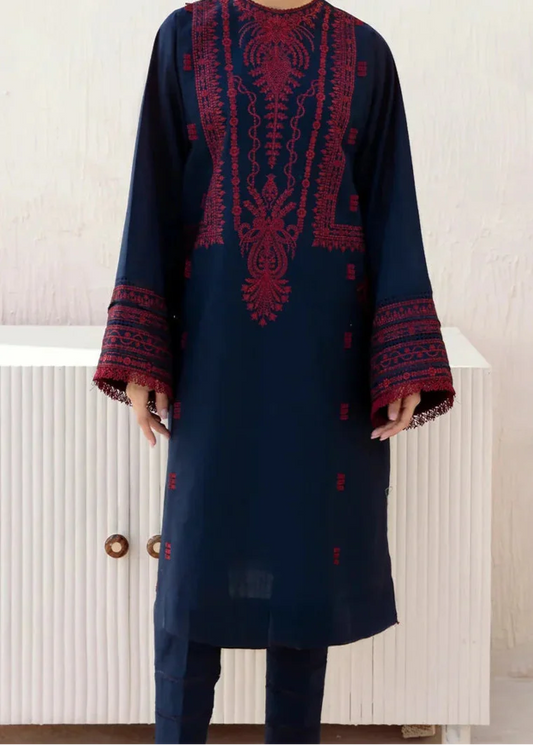Choices W681- Embroidered 2pc Linen dress