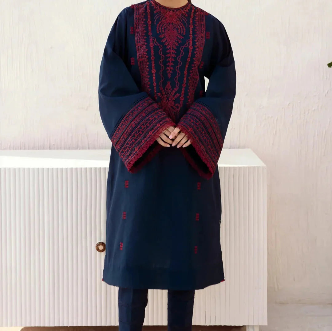 Choices W681- Embroidered 2pc Linen dress