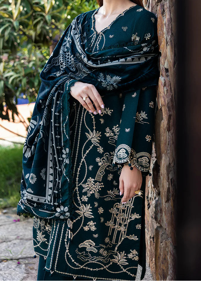 Choices W981-Embroidered 3pc Marina Dress With Printed Shawl.