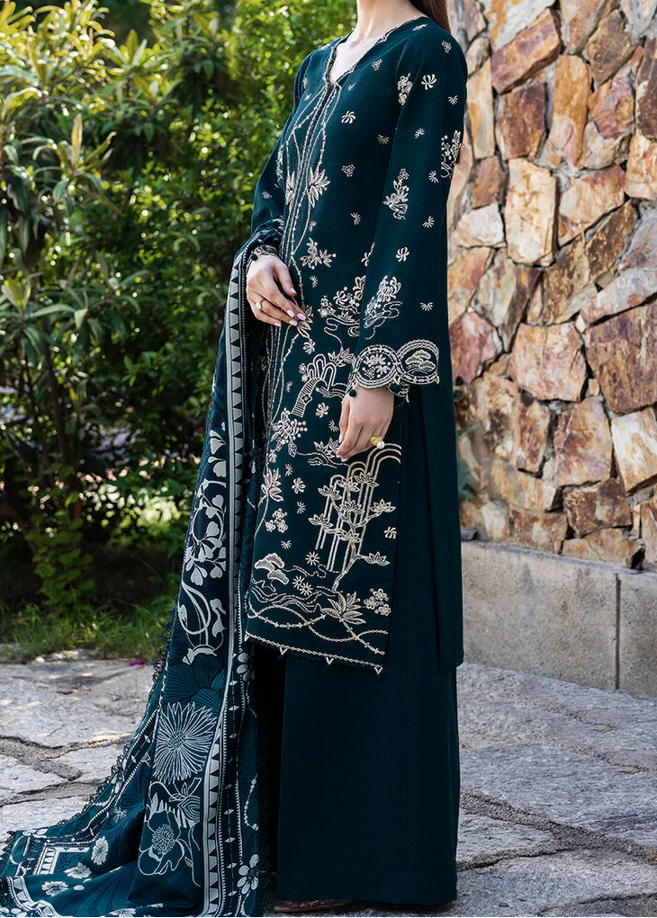 Choices W981-Embroidered 3pc Marina Dress With Printed Shawl.