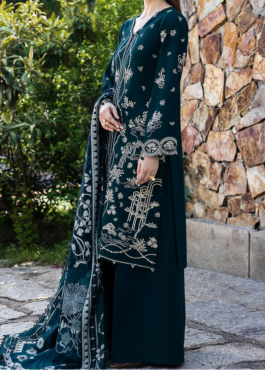 Choices W981-Embroidered 3pc Marina Dress With Printed Shawl. Choicesstore.pk