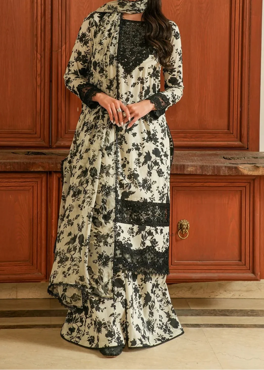 Choices S1301 - Printed & Embroidered 3pc Lawn Dress With Embroidered Chiffon Dupatta.