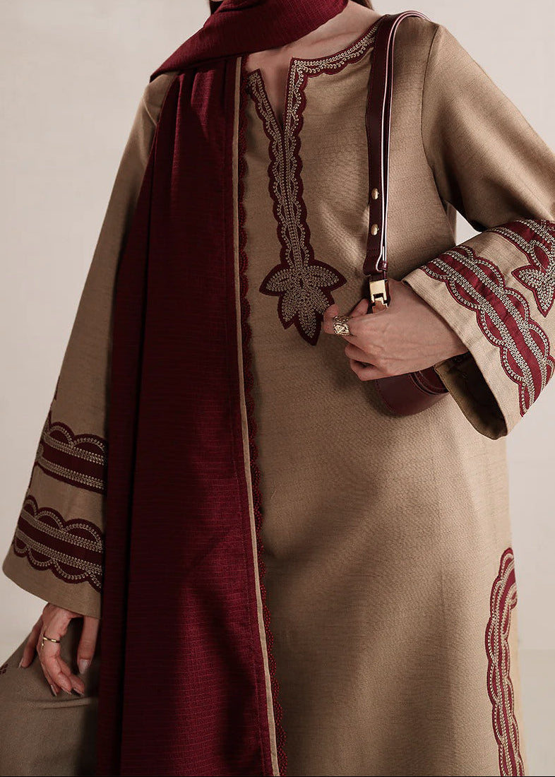 Choices W987-Embroidered 3pc Marina Dress With Printed Shawl.