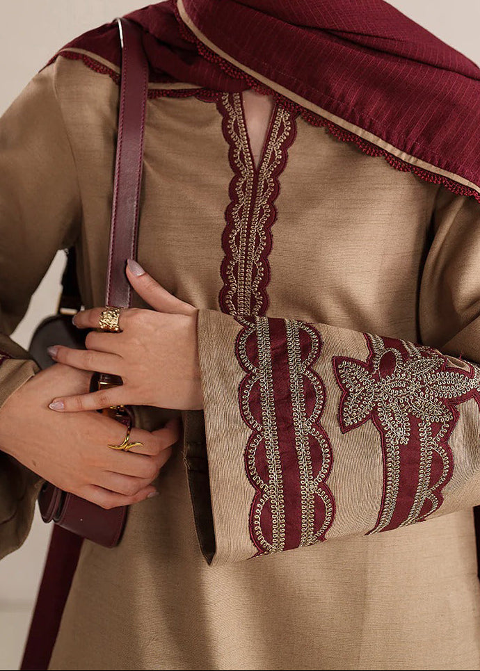 Choices W987-Embroidered 3pc Marina Dress With Printed Shawl.