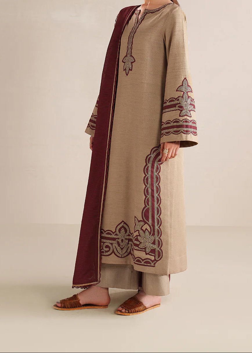 Choices W987-Embroidered 3pc Marina Dress With Printed Shawl.