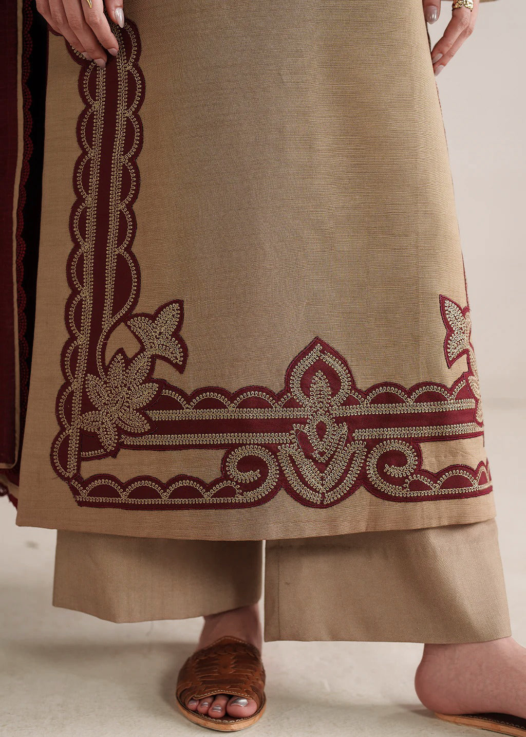Choices W987-Embroidered 3pc Marina Dress With Printed Shawl.
