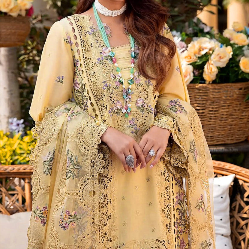 Choices S1383 - Embroidered 3pc Lawn Dress With Embroidered Khadi Net Dupatta.