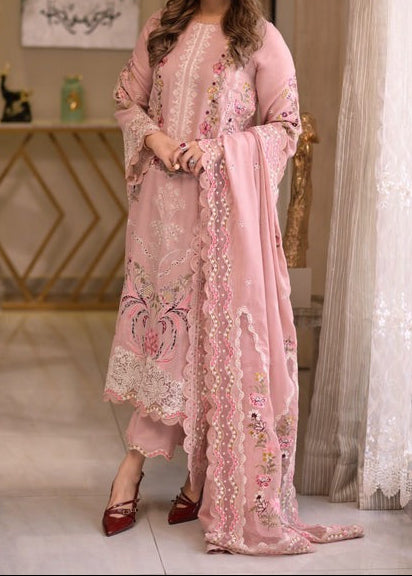 Choices S1378 - Embroidered 3pc CHIKANKARI Lawn Dress With Embroidered Cotton Net Dupatta.
