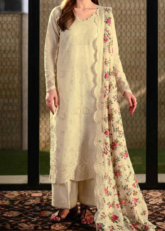 Choices S1491 - Embroidered 3pc CHIKANKARI Lawn Dress With Printed Lawn Dupatta.