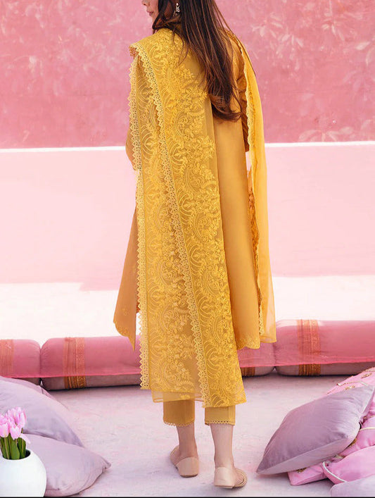 Choices W608- Embroidered 3pc Linen Dress with Embroidered Organza Dupatta.