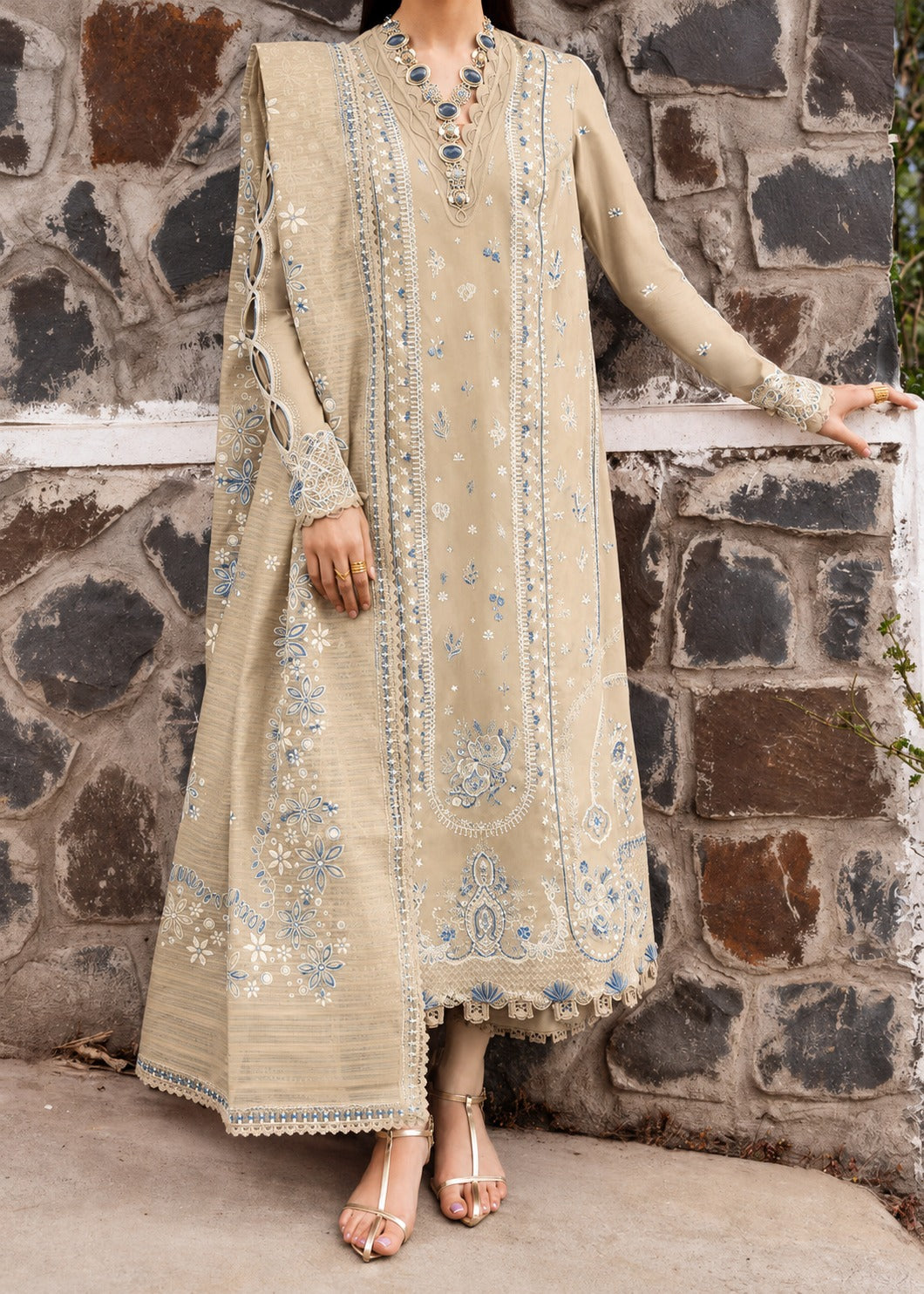 Choices S1483-Embroidered 3pc Lawn Dress With Printed Lawn Dupatta.