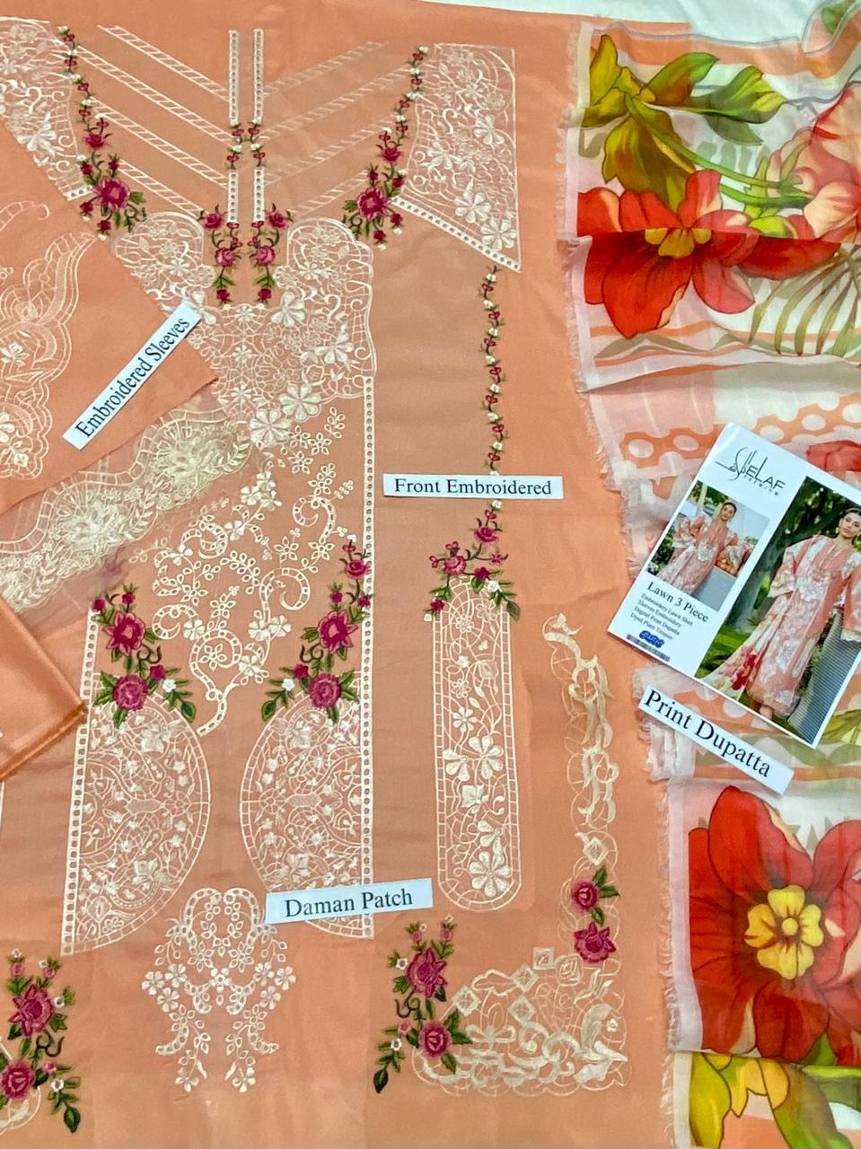 Elaf Premium 3pc Embroidered Lawn Summer Collection  CODE. 1003