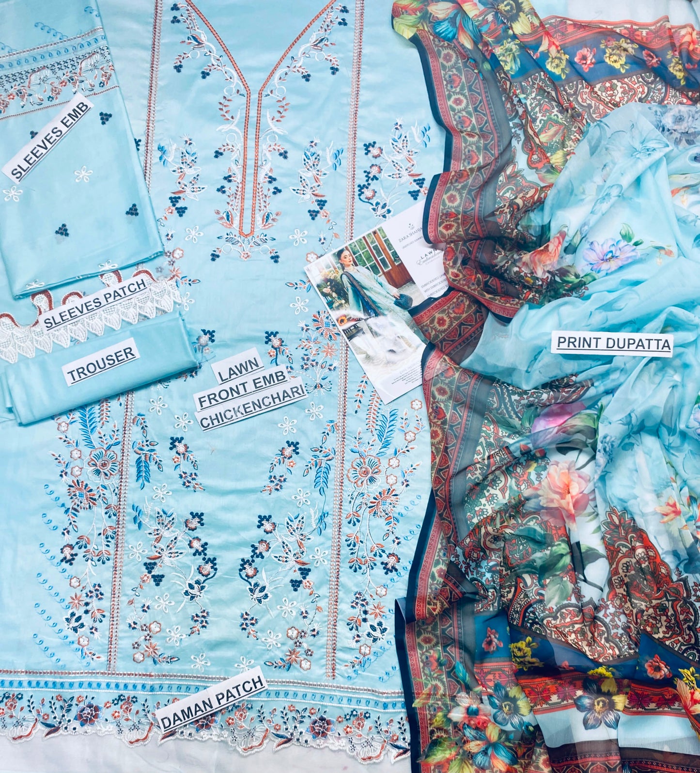 Lawn-3PC Embroidered With Chiffon Digital Printed Dupatta CODE. MC-4085