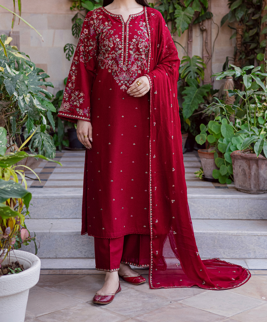 3 Piece Unstitched Heavy Embroidered Lawn Suit ( Full Embroidered Chiffon Dupatta