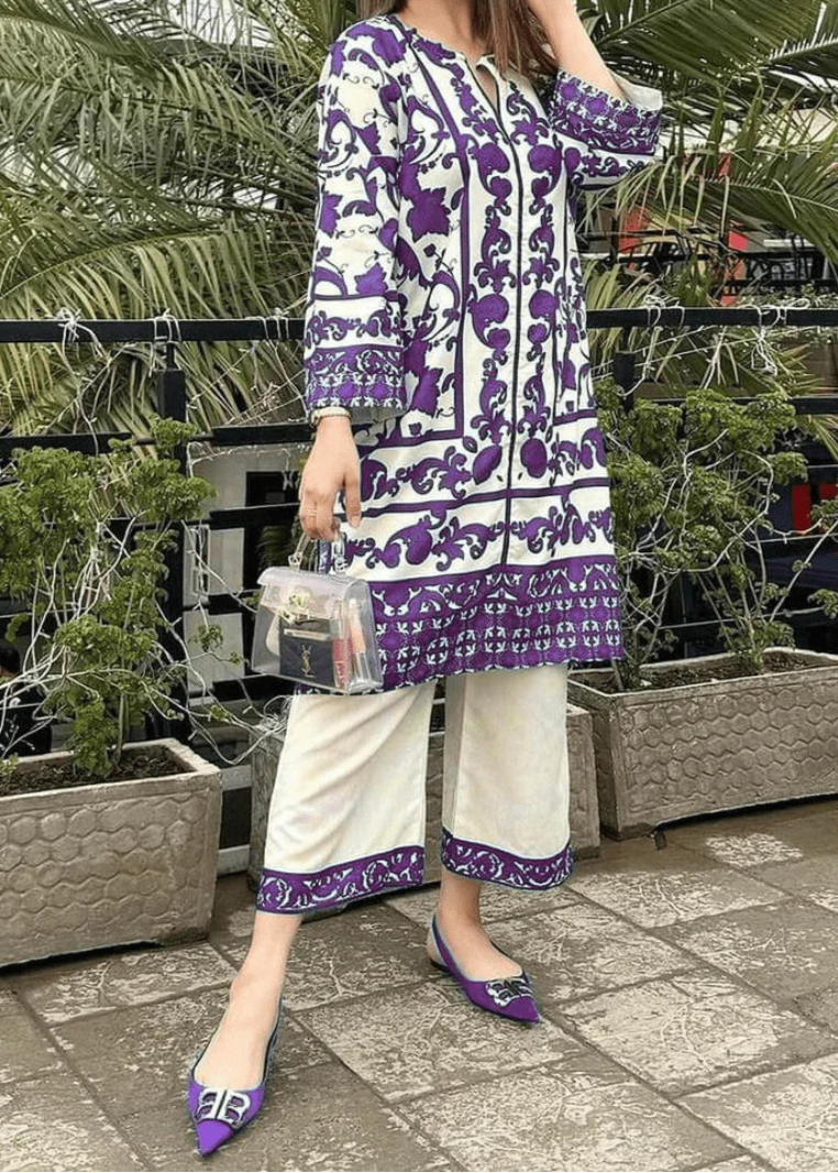 Choices W698 - Digital Printed 3pc Silk dress With Digital Printed Silk dupatta.