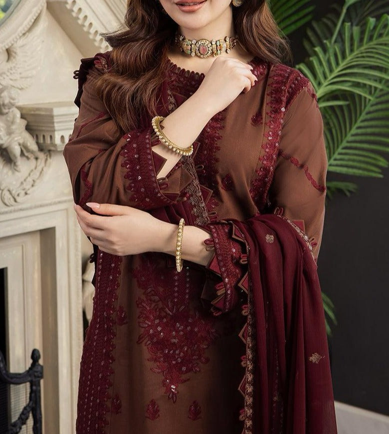 Choices S665-Embroidered 3PC Lawn dress with Embroidered chiffon dupatta.