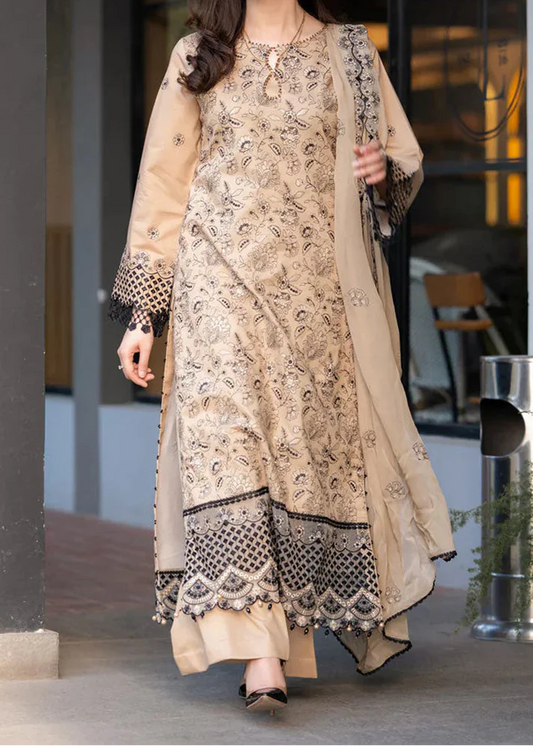Choices W1011-Embroidered 3pc Marina Dress With Embroidered Chiffon Dupatta.