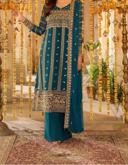 SAHAR– Embroidered Chiffon Unstitched 3Pc Suit.