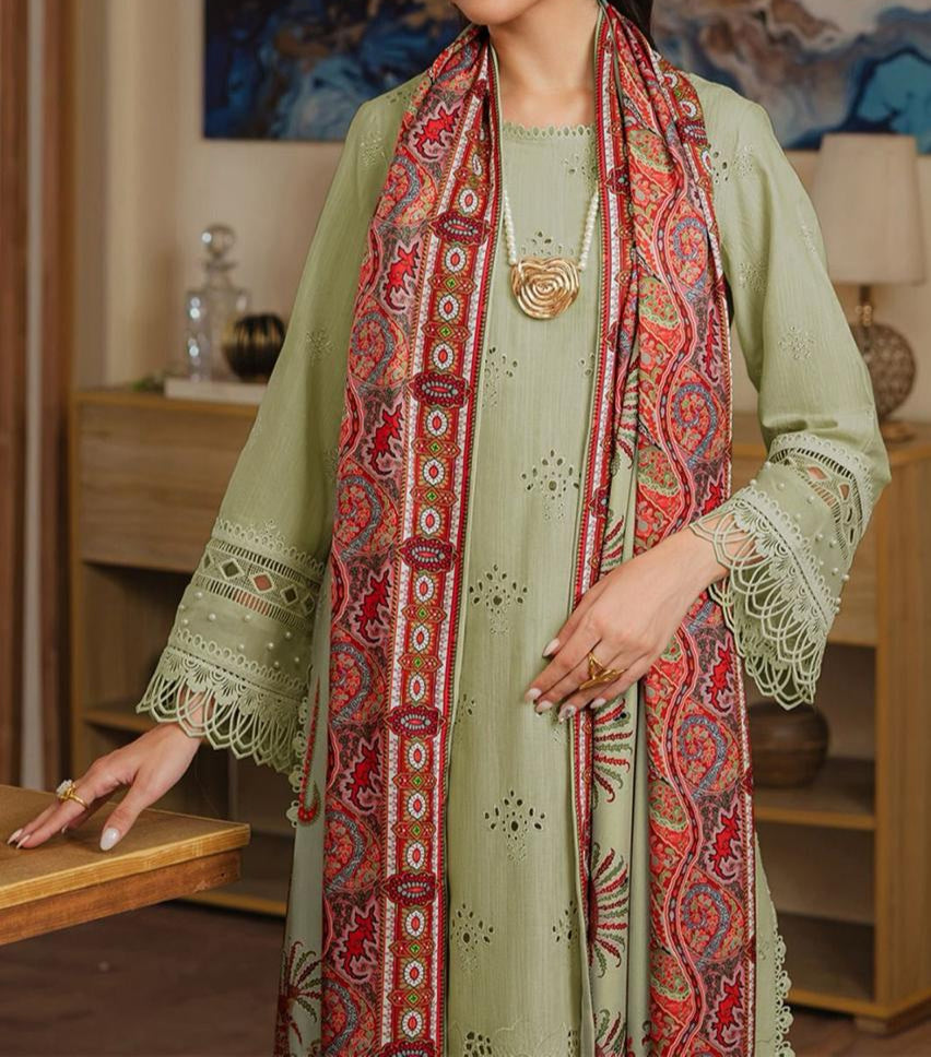 Choices S905-Embroidered 3PC CHIKANKARI Lawn Dress With Printed Munar Dupatta.