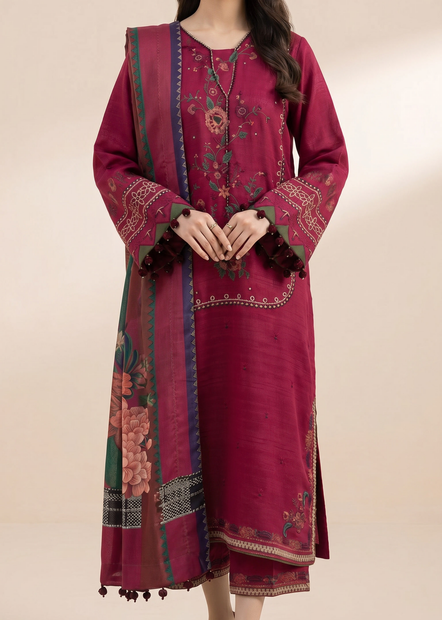 Choices S1380 - Embroidered 3pc Lawn Dress With Printed Lawn Dupatta.