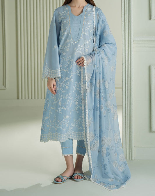Cross Stitch Mahiri Embroidered Lawn Unstitched 3Pc Suit - LAVENDER BLUE CODE. 1018
