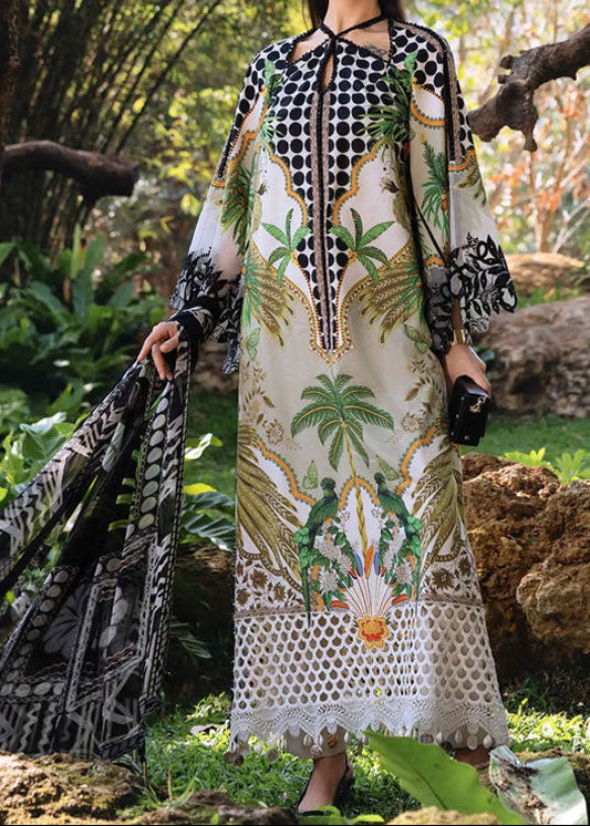 Choices S1364 - Printed & Embroidered 3pc Lawn Dress With Embroidered Sequence Chiffon Dupatta.