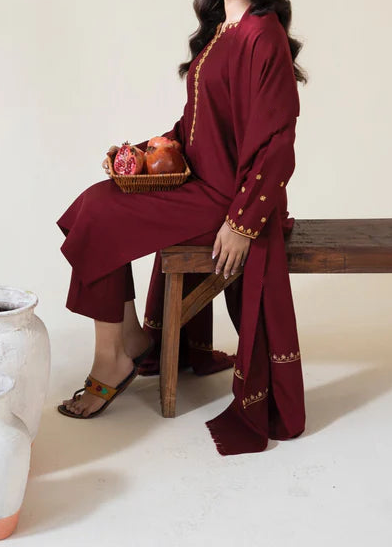Choices W972-Embroidered 3pc Marina Dress With Embroidered Marina Shawl.