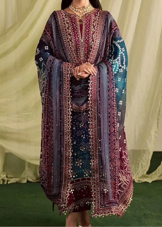 Choices S1297 - Printed & Embroidered 3pc Lawn Dress With Embroidered Sequence Chiffon Dupatta.