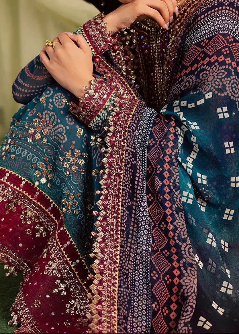Choices S1297 - Printed & Embroidered 3pc Lawn Dress With Embroidered Sequence Chiffon Dupatta.