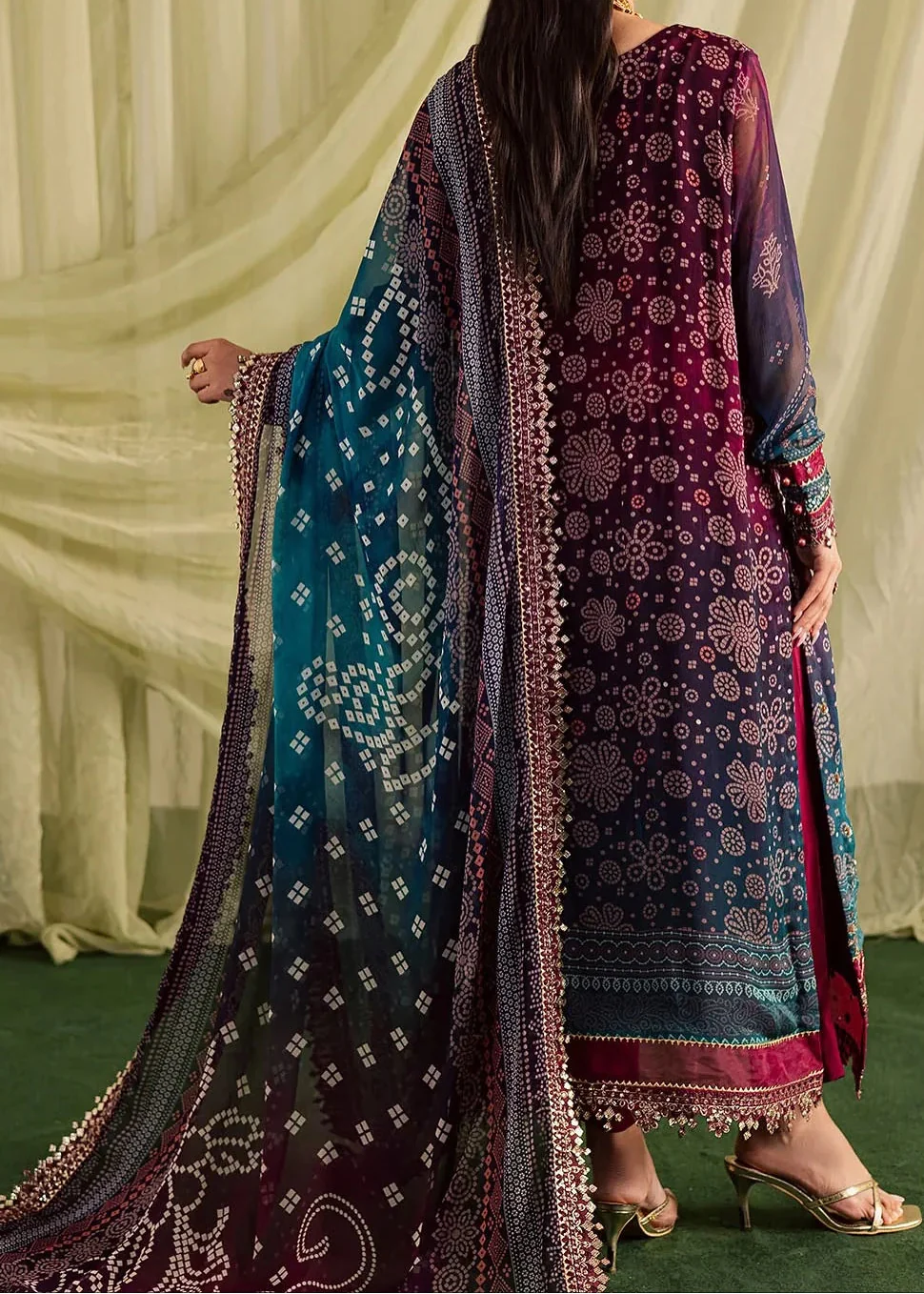 Choices S1297 - Printed & Embroidered 3pc Lawn Dress With Embroidered Sequence Chiffon Dupatta.